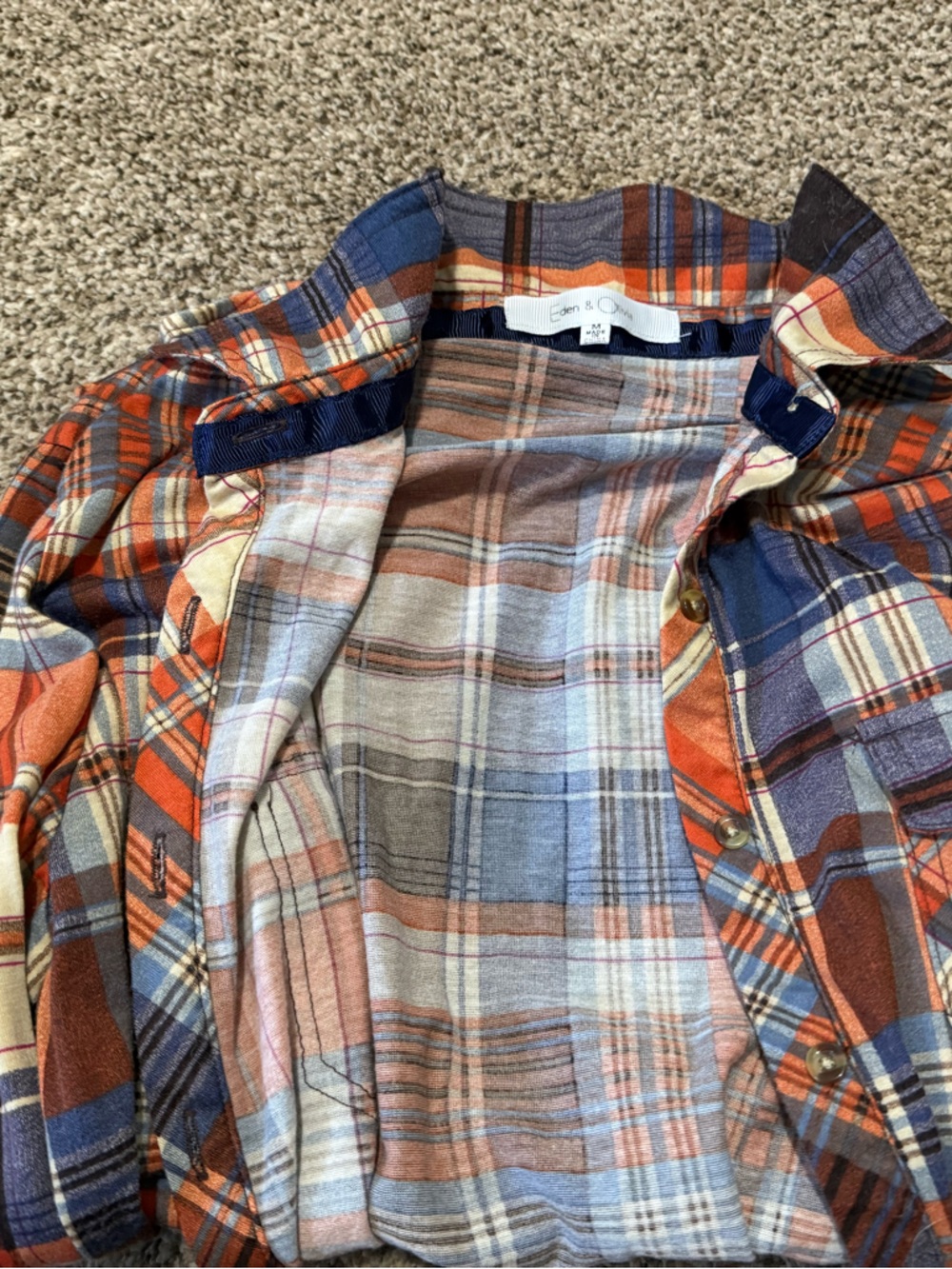 Eden & Olivia Orange, Blue & Cream Plaid Button-Down Shirt